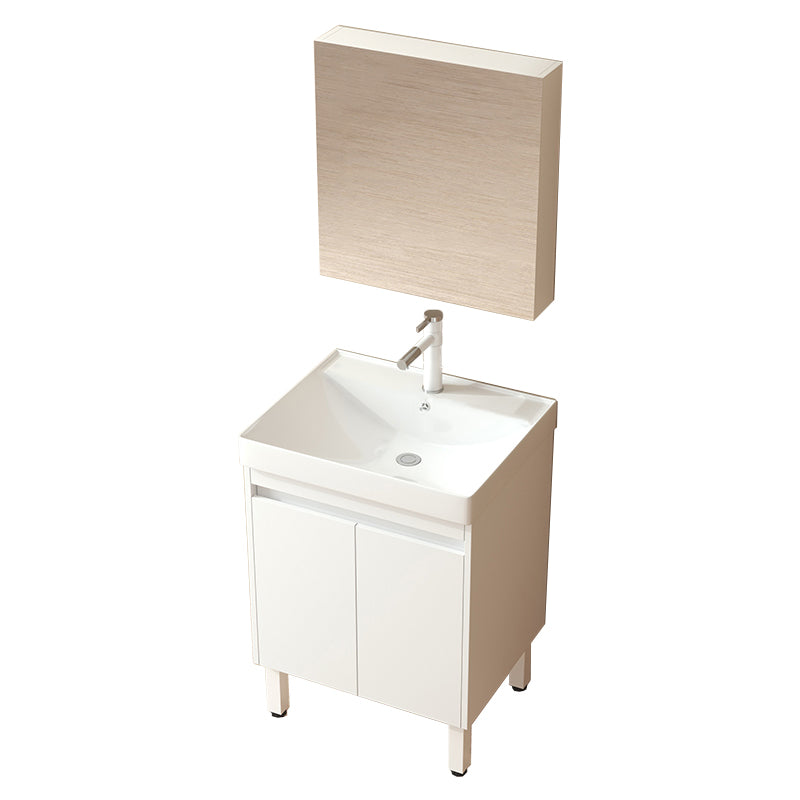Wooden Sink Vanity Modern White Single-Sink Rectangular Vanity Set Vanity & Faucet & Enclosed Mirror Cabinet 24"L x 19"W x 33"H Clearhalo 'Bathroom Remodel & Bathroom Fixtures' 'Bathroom Vanities' 'bathroom_vanities' 'Home Improvement' 'home_improvement' 'home_improvement_bathroom_vanities' 7257053
