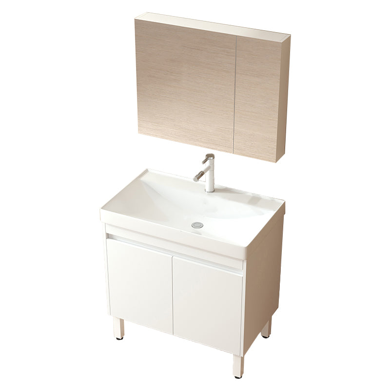 Wooden Sink Vanity Modern White Single-Sink Rectangular Vanity Set Vanity & Faucet & Enclosed Mirror Cabinet 32"L x 19"W x 33"H Clearhalo 'Bathroom Remodel & Bathroom Fixtures' 'Bathroom Vanities' 'bathroom_vanities' 'Home Improvement' 'home_improvement' 'home_improvement_bathroom_vanities' 7257057