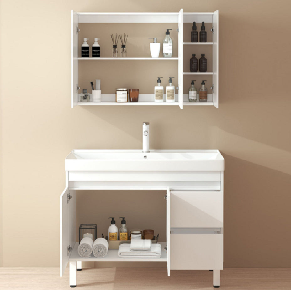 Wooden Sink Vanity Modern White Single-Sink Rectangular Vanity Set Clearhalo 'Bathroom Remodel & Bathroom Fixtures' 'Bathroom Vanities' 'bathroom_vanities' 'Home Improvement' 'home_improvement' 'home_improvement_bathroom_vanities' 7257059