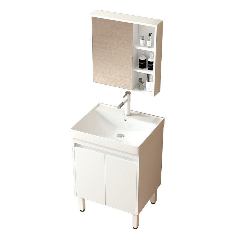Wooden Sink Vanity Modern White Single-Sink Rectangular Vanity Set Vanity & Faucet & Mirror Cabinet 24"L x 19"W x 33"H Clearhalo 'Bathroom Remodel & Bathroom Fixtures' 'Bathroom Vanities' 'bathroom_vanities' 'Home Improvement' 'home_improvement' 'home_improvement_bathroom_vanities' 7257060