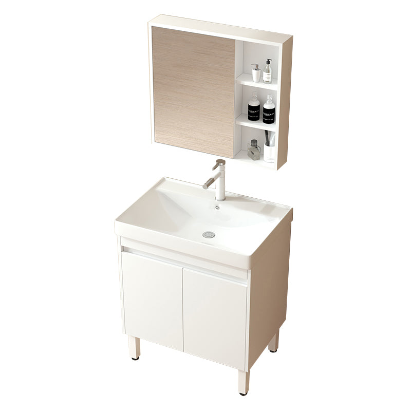 Wooden Sink Vanity Modern White Single-Sink Rectangular Vanity Set Vanity & Faucet & Mirror Cabinet 28"L x 19"W x 33"H Clearhalo 'Bathroom Remodel & Bathroom Fixtures' 'Bathroom Vanities' 'bathroom_vanities' 'Home Improvement' 'home_improvement' 'home_improvement_bathroom_vanities' 7257062