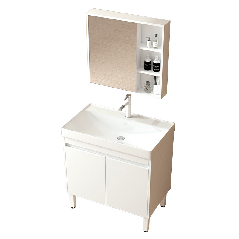 Wooden Sink Vanity Modern White Single-Sink Rectangular Vanity Set Vanity & Faucet & Mirror Cabinet 32"L x 19"W x 33"H Clearhalo 'Bathroom Remodel & Bathroom Fixtures' 'Bathroom Vanities' 'bathroom_vanities' 'Home Improvement' 'home_improvement' 'home_improvement_bathroom_vanities' 7257064