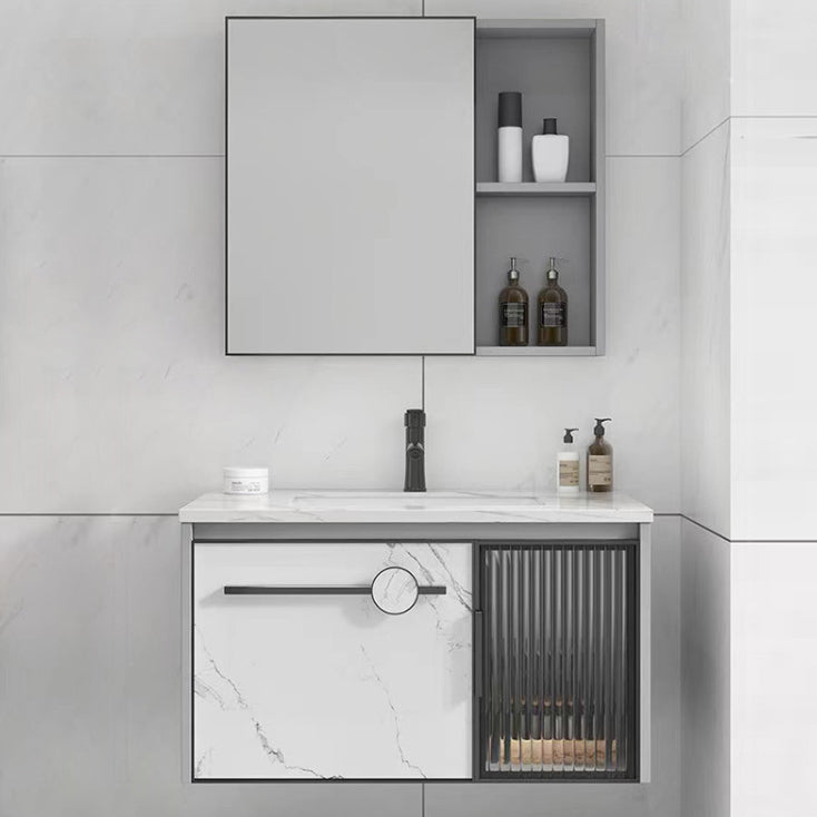 Modern Single Sink Bathroom Vanity White Glass Rectangular Wall Mount Bath Vanity Clearhalo 'Bathroom Remodel & Bathroom Fixtures' 'Bathroom Vanities' 'bathroom_vanities' 'Home Improvement' 'home_improvement' 'home_improvement_bathroom_vanities' 7257087