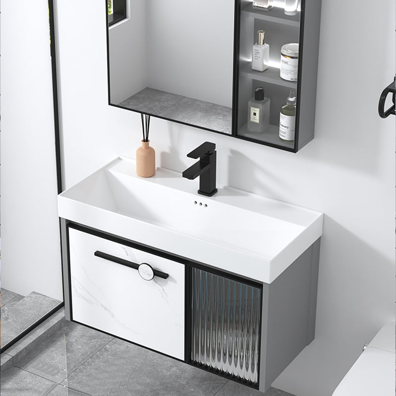 Modern Single Sink Bathroom Vanity White Glass Rectangular Wall Mount Bath Vanity Clearhalo 'Bathroom Remodel & Bathroom Fixtures' 'Bathroom Vanities' 'bathroom_vanities' 'Home Improvement' 'home_improvement' 'home_improvement_bathroom_vanities' 7257089