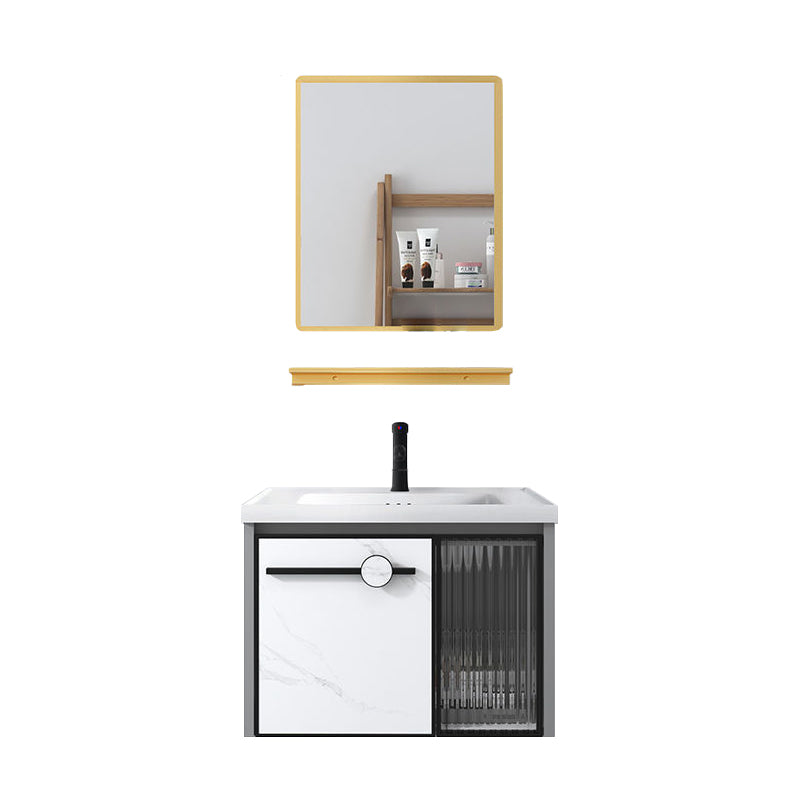 Modern Single Sink Bathroom Vanity White Glass Rectangular Wall Mount Bath Vanity Vanity & Faucet & Mirrors 24"L x 14"W x 18"H Clearhalo 'Bathroom Remodel & Bathroom Fixtures' 'Bathroom Vanities' 'bathroom_vanities' 'Home Improvement' 'home_improvement' 'home_improvement_bathroom_vanities' 7257090