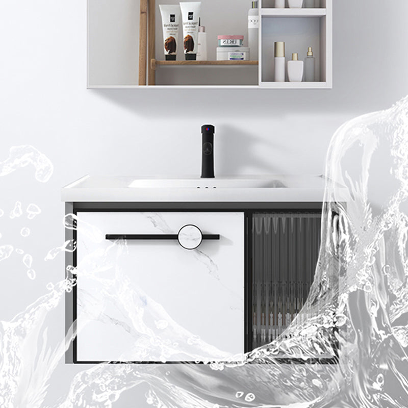 Modern Single Sink Bathroom Vanity White Glass Rectangular Wall Mount Bath Vanity Clearhalo 'Bathroom Remodel & Bathroom Fixtures' 'Bathroom Vanities' 'bathroom_vanities' 'Home Improvement' 'home_improvement' 'home_improvement_bathroom_vanities' 7257092