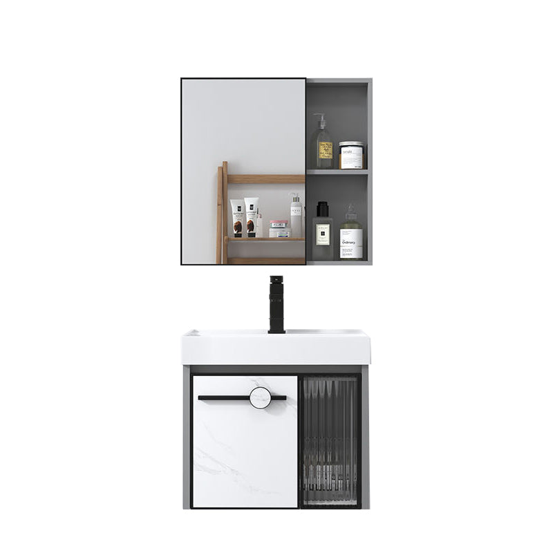 Modern Single Sink Bathroom Vanity White Glass Rectangular Wall Mount Bath Vanity Vanity & Faucet & Mirror Cabinet 20"L x 14"W x 19"H Clearhalo 'Bathroom Remodel & Bathroom Fixtures' 'Bathroom Vanities' 'bathroom_vanities' 'Home Improvement' 'home_improvement' 'home_improvement_bathroom_vanities' 7257103