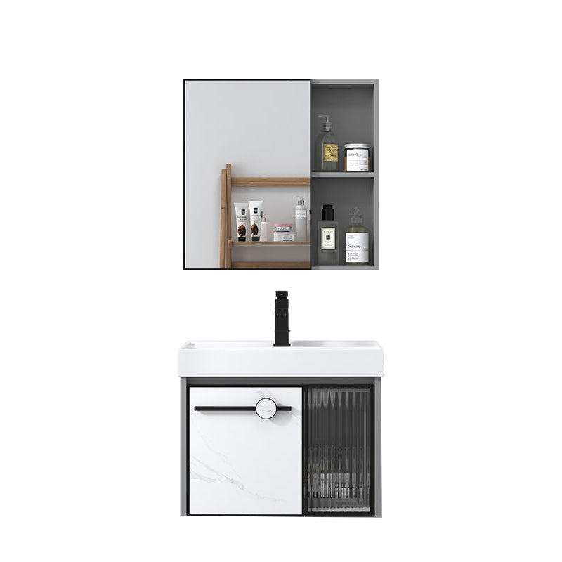 Modern Single Sink Bathroom Vanity White Glass Rectangular Wall Mount Bath Vanity Vanity & Faucet & Mirror Cabinet 24"L x 14"W x 19"H Clearhalo 'Bathroom Remodel & Bathroom Fixtures' 'Bathroom Vanities' 'bathroom_vanities' 'Home Improvement' 'home_improvement' 'home_improvement_bathroom_vanities' 7257104