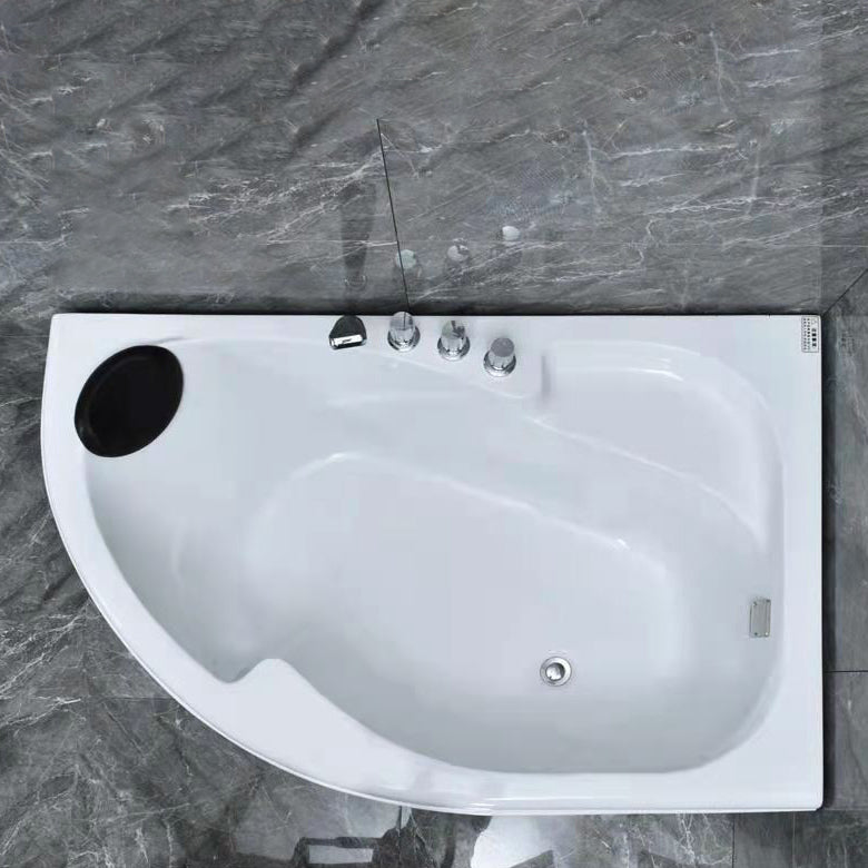 Corner Soaking Acrylic Bathtub Antique Finish Back to Wall Bath Tub Left Tub with Silver 5-Piece Set Clearhalo 'Bathroom Remodel & Bathroom Fixtures' 'Bathtubs' 'Home Improvement' 'home_improvement' 'home_improvement_bathtubs' 'Showers & Bathtubs' 7257123