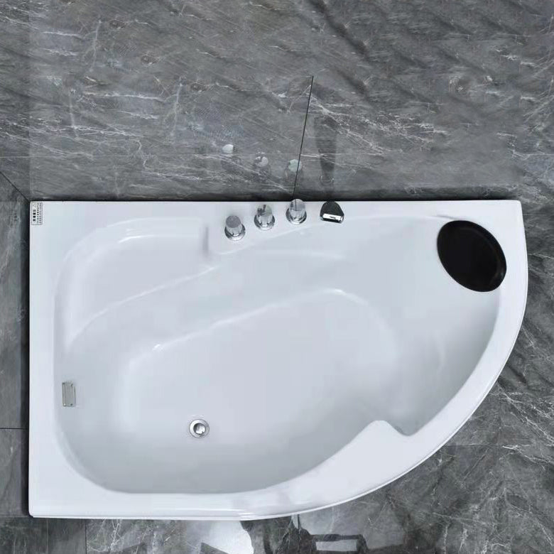 Corner Soaking Acrylic Bathtub Antique Finish Back to Wall Bath Tub Right Tub with Silver 5-Piece Set Clearhalo 'Bathroom Remodel & Bathroom Fixtures' 'Bathtubs' 'Home Improvement' 'home_improvement' 'home_improvement_bathtubs' 'Showers & Bathtubs' 7257127