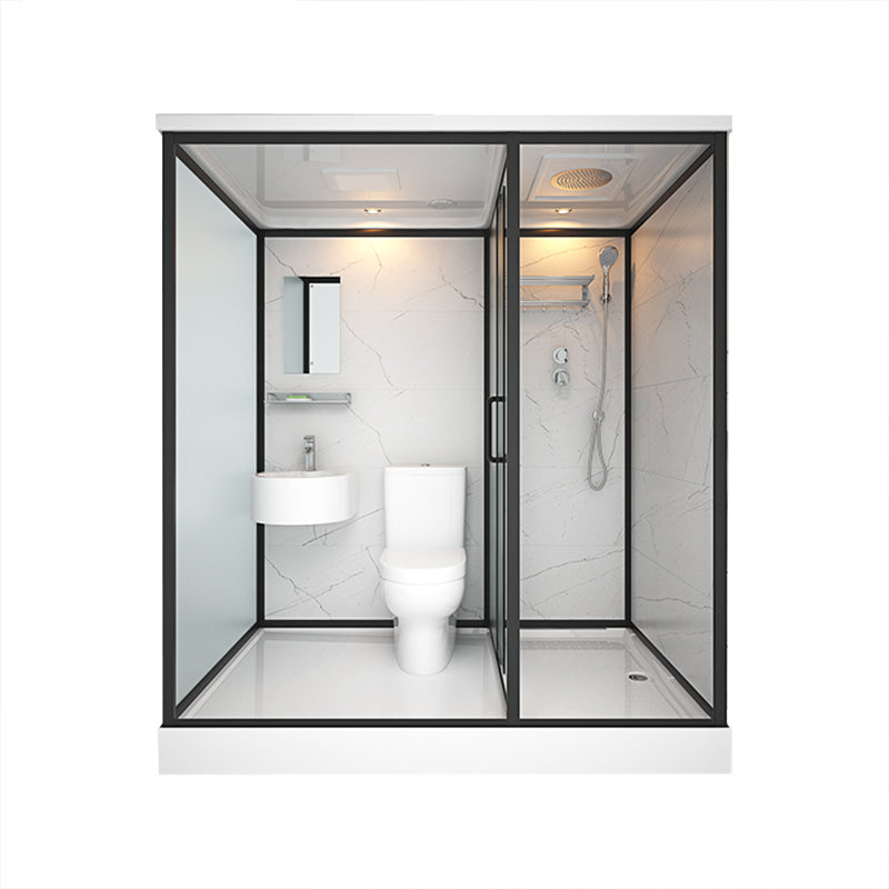 Base Included Framed Shower Stall with White Base and Fixed Panel 75"L x 47"W x 85"H Toilet Included Front Opening Clearhalo 'Bathroom Remodel & Bathroom Fixtures' 'Home Improvement' 'home_improvement' 'home_improvement_shower_stalls_enclosures' 'Shower Stalls & Enclosures' 'shower_stalls_enclosures' 'Showers & Bathtubs' 7257201