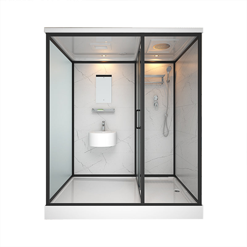 Base Included Framed Shower Stall with White Base and Fixed Panel 75"L x 47"W x 85"H Toilet Not Included Front Opening Clearhalo 'Bathroom Remodel & Bathroom Fixtures' 'Home Improvement' 'home_improvement' 'home_improvement_shower_stalls_enclosures' 'Shower Stalls & Enclosures' 'shower_stalls_enclosures' 'Showers & Bathtubs' 7257203