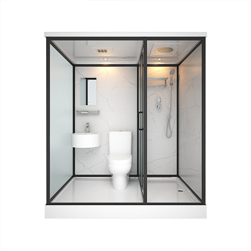Base Included Framed Shower Stall with White Base and Fixed Panel 75"L x 47"W x 85"H Heating+Toilet Front Opening Clearhalo 'Bathroom Remodel & Bathroom Fixtures' 'Home Improvement' 'home_improvement' 'home_improvement_shower_stalls_enclosures' 'Shower Stalls & Enclosures' 'shower_stalls_enclosures' 'Showers & Bathtubs' 7257204