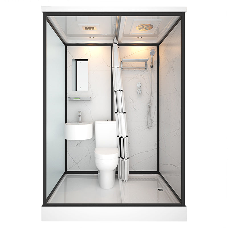 Base Included Framed Shower Stall with White Base and Fixed Panel 67"L x 47"W x 85"H Heating+Toilet Front Opening Clearhalo 'Bathroom Remodel & Bathroom Fixtures' 'Home Improvement' 'home_improvement' 'home_improvement_shower_stalls_enclosures' 'Shower Stalls & Enclosures' 'shower_stalls_enclosures' 'Showers & Bathtubs' 7257208