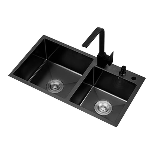 Kitchen Double Sink Stainless Steel Drop-In Kitchen Sink in Black Clearhalo 'Home Improvement' 'home_improvement' 'home_improvement_kitchen_sinks' 'Kitchen Remodel & Kitchen Fixtures' 'Kitchen Sinks & Faucet Components' 'Kitchen Sinks' 'kitchen_sinks' 7257520