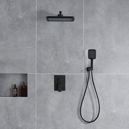 Modern Shower Head Combo Brass with Shower Arm Wall Mounted Shower System Black 2 Temperature Control Clearhalo 'Bathroom Remodel & Bathroom Fixtures' 'Home Improvement' 'home_improvement' 'home_improvement_shower_faucets' 'Shower Faucets & Systems' 'shower_faucets' 'Showers & Bathtubs Plumbing' 'Showers & Bathtubs' 7258093