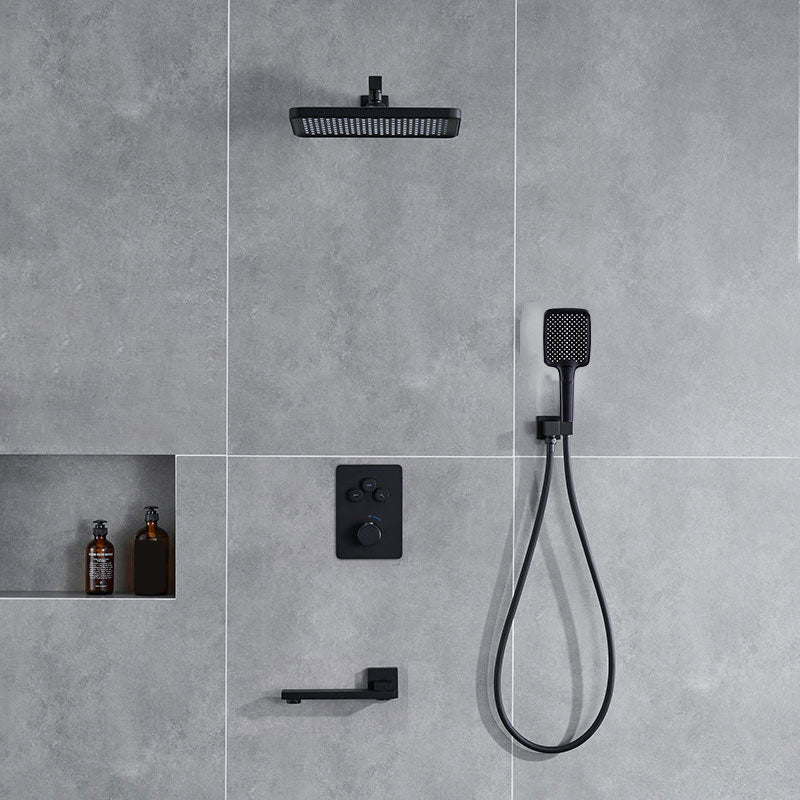 Modern Shower Head Combo Brass with Shower Arm Wall Mounted Shower System Black 3 Thermostatic Clearhalo 'Bathroom Remodel & Bathroom Fixtures' 'Home Improvement' 'home_improvement' 'home_improvement_shower_faucets' 'Shower Faucets & Systems' 'shower_faucets' 'Showers & Bathtubs Plumbing' 'Showers & Bathtubs' 7258103