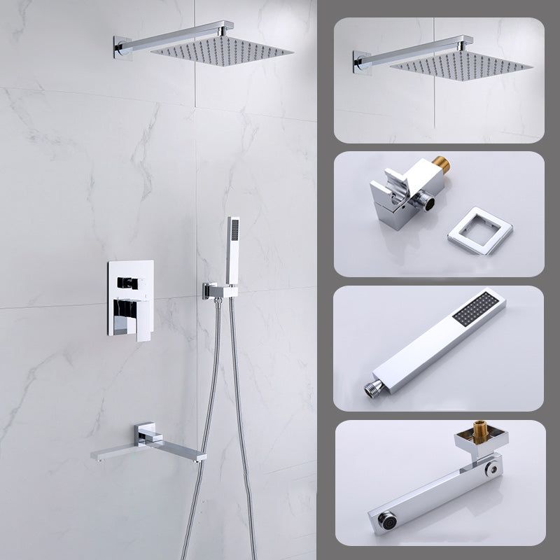 Modern Shower Head Combo Brass Wall Mounted Adjustable Water Flow Shower Trim Hand Spray & In-Wall Top Spray & Water Outlet Clearhalo 'Bathroom Remodel & Bathroom Fixtures' 'Home Improvement' 'home_improvement' 'home_improvement_shower_faucets' 'Shower Faucets & Systems' 'shower_faucets' 'Showers & Bathtubs Plumbing' 'Showers & Bathtubs' 7258169