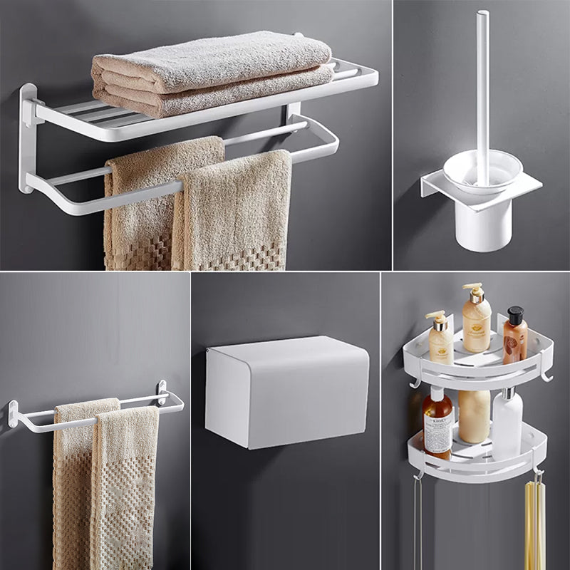 White Bathroom Accessories Hardware Set Modern Bathroom Accessory Kit, Towel Bar No Hook Included 5-Piece Set (Toilet Brush) Clearhalo 'Bathroom Hardware Sets' 'Bathroom Hardware' 'Bathroom Remodel & Bathroom Fixtures' 'bathroom_hardware_sets' 'Home Improvement' 'home_improvement' 'home_improvement_bathroom_hardware_sets' 7258739