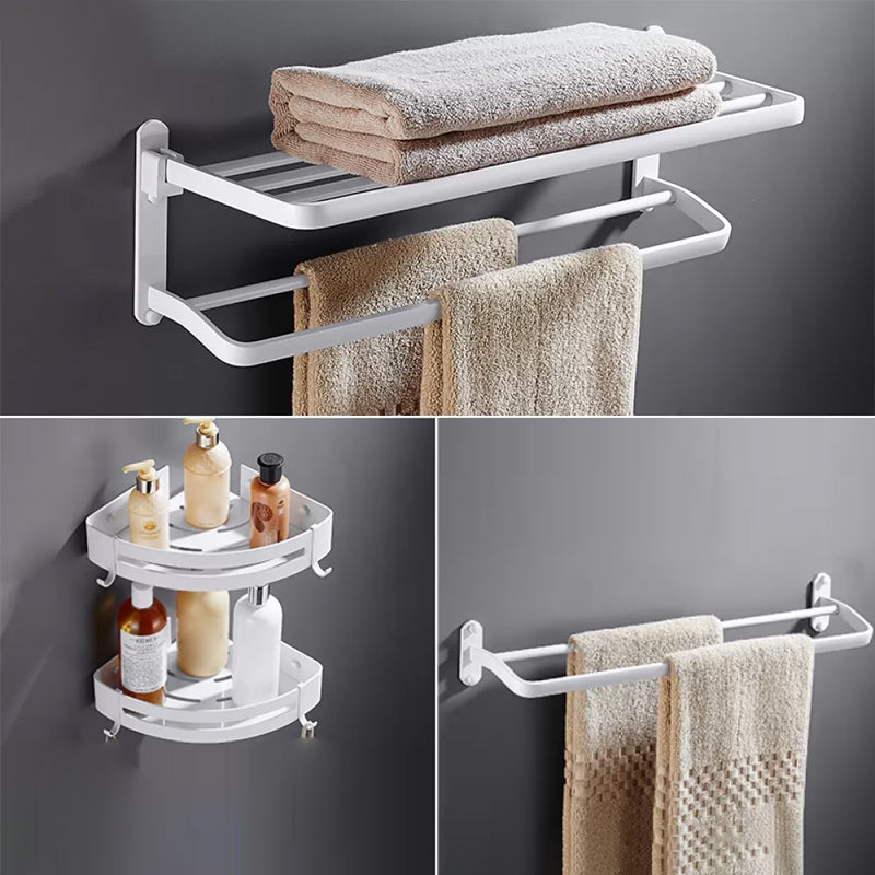 White Bathroom Accessories Hardware Set Modern Bathroom Accessory Kit, Towel Bar No Hook Included 3-Piece Set(Double Deck Shelves) Clearhalo 'Bathroom Hardware Sets' 'Bathroom Hardware' 'Bathroom Remodel & Bathroom Fixtures' 'bathroom_hardware_sets' 'Home Improvement' 'home_improvement' 'home_improvement_bathroom_hardware_sets' 7258744