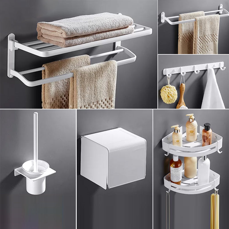 White Bathroom Accessories Hardware Set Modern Bathroom Accessory Kit, Towel Bar No Hook Included 6-Piece Set (Row Hook) Clearhalo 'Bathroom Hardware Sets' 'Bathroom Hardware' 'Bathroom Remodel & Bathroom Fixtures' 'bathroom_hardware_sets' 'Home Improvement' 'home_improvement' 'home_improvement_bathroom_hardware_sets' 7258747