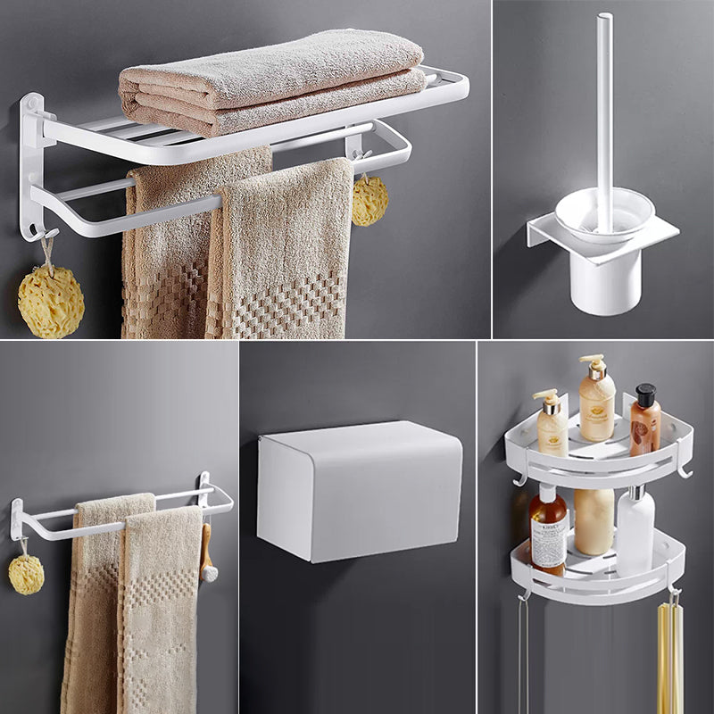 White Bathroom Accessories Hardware Set Modern Bathroom Accessory Kit, Towel Bar 2 5-Piece Set (Toilet Brush) Clearhalo 'Bathroom Hardware Sets' 'Bathroom Hardware' 'Bathroom Remodel & Bathroom Fixtures' 'bathroom_hardware_sets' 'Home Improvement' 'home_improvement' 'home_improvement_bathroom_hardware_sets' 7258753