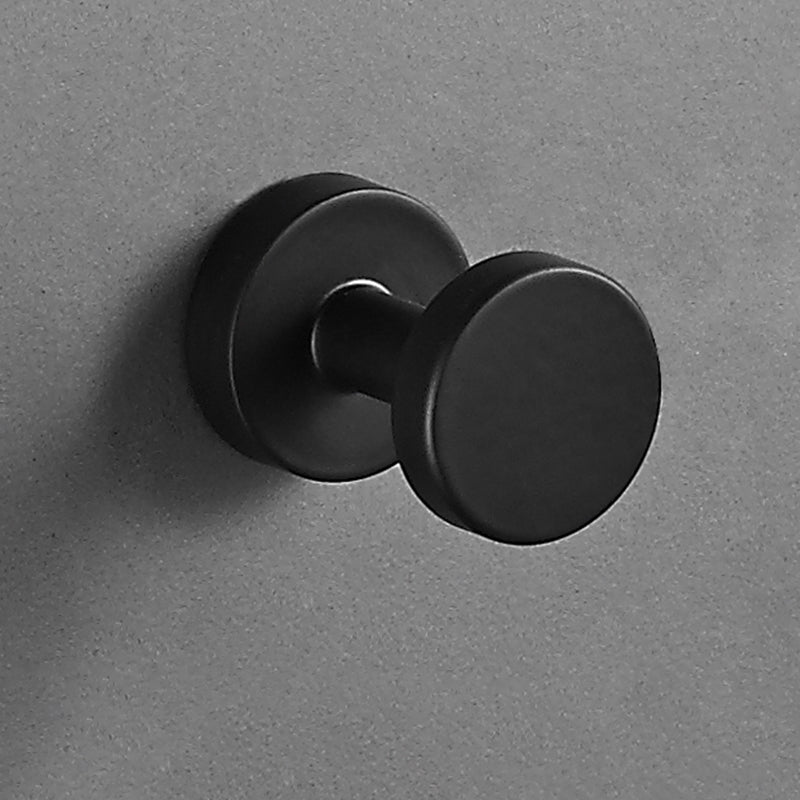 Modern 5-Piece Bathroom Accessory Set, Matte Black/White Robe Hooks Black 1 Piece Towel Robe Hook (Single Hook) Clearhalo 'Bathroom Hardware Sets' 'Bathroom Hardware' 'Bathroom Remodel & Bathroom Fixtures' 'bathroom_hardware_sets' 'Home Improvement' 'home_improvement' 'home_improvement_bathroom_hardware_sets' 7258762
