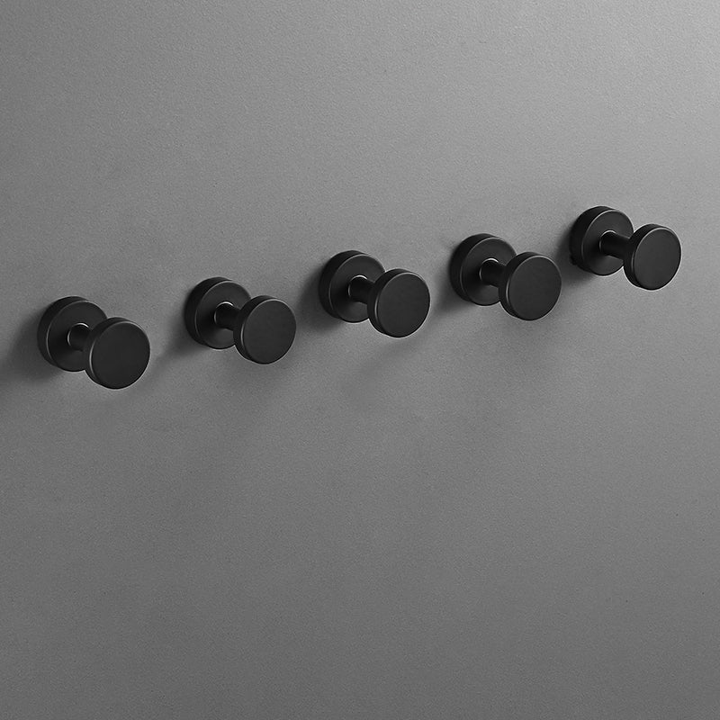 Modern 5-Piece Bathroom Accessory Set, Matte Black/White Robe Hooks Black 5 Piece Set Towel/Robe Hook (Single Hook) Clearhalo 'Bathroom Hardware Sets' 'Bathroom Hardware' 'Bathroom Remodel & Bathroom Fixtures' 'bathroom_hardware_sets' 'Home Improvement' 'home_improvement' 'home_improvement_bathroom_hardware_sets' 7258765
