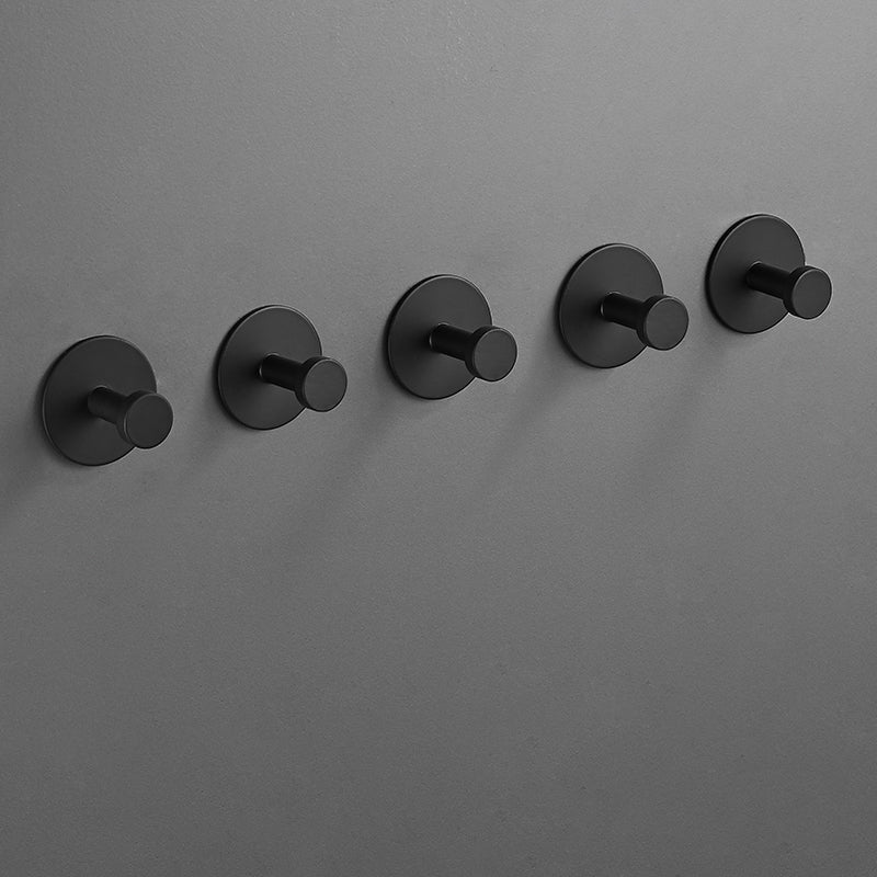 Modern 5-Piece Bathroom Accessory Set, Matte Black/White Robe Hooks Black 5 Piece Set Round Single Hook Clearhalo 'Bathroom Hardware Sets' 'Bathroom Hardware' 'Bathroom Remodel & Bathroom Fixtures' 'bathroom_hardware_sets' 'Home Improvement' 'home_improvement' 'home_improvement_bathroom_hardware_sets' 7258777