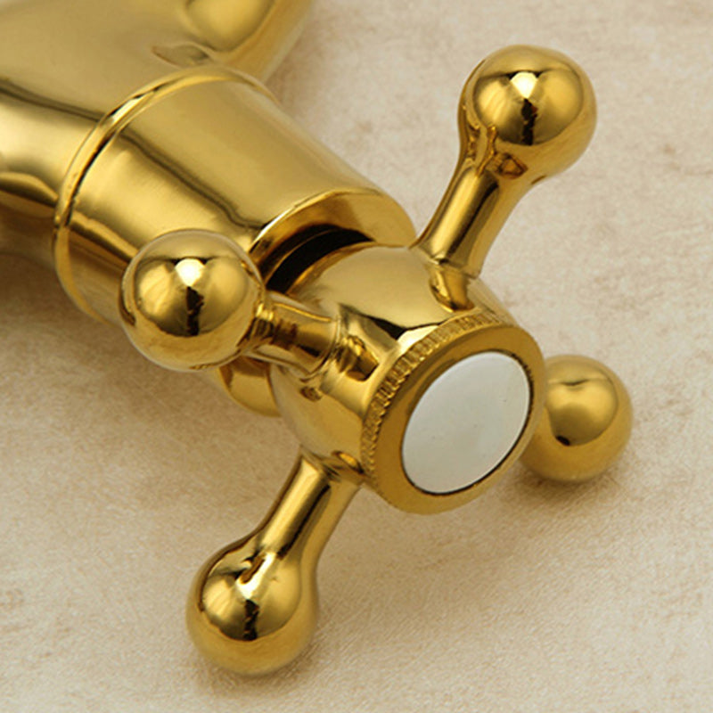 Glam Wall Mounted Bathroom Faucet Cross Handle Low Arc Circular Vessel Faucet Clearhalo 'Bathroom Remodel & Bathroom Fixtures' 'Bathroom Sink Faucets' 'Bathroom Sinks & Faucet Components' 'bathroom_sink_faucets' 'Home Improvement' 'home_improvement' 'home_improvement_bathroom_sink_faucets' 7260059