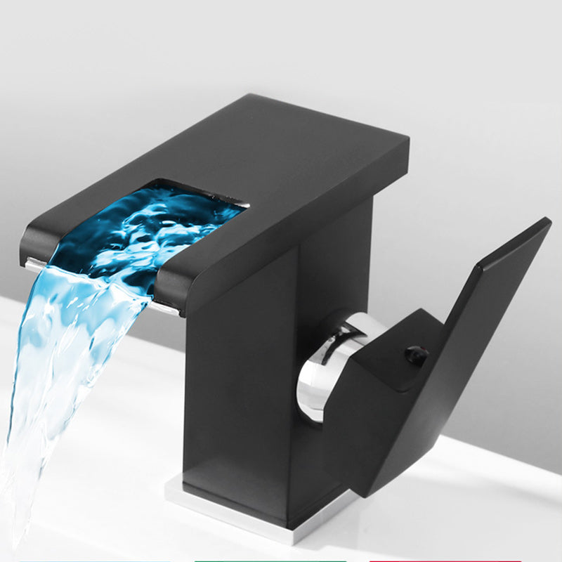 Contemporary Square Vessel Faucet Waterfall Spout with LED Three-Color Light Clearhalo 'Bathroom Remodel & Bathroom Fixtures' 'Bathroom Sink Faucets' 'Bathroom Sinks & Faucet Components' 'bathroom_sink_faucets' 'Home Improvement' 'home_improvement' 'home_improvement_bathroom_sink_faucets' 7260067