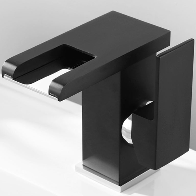 Contemporary Square Vessel Faucet Waterfall Spout with LED Three-Color Light Clearhalo 'Bathroom Remodel & Bathroom Fixtures' 'Bathroom Sink Faucets' 'Bathroom Sinks & Faucet Components' 'bathroom_sink_faucets' 'Home Improvement' 'home_improvement' 'home_improvement_bathroom_sink_faucets' 7260069