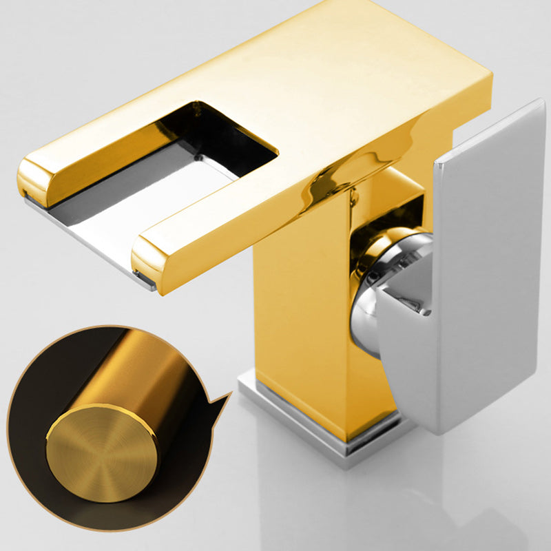 Contemporary Square Vessel Faucet Waterfall Spout with LED Three-Color Light Clearhalo 'Bathroom Remodel & Bathroom Fixtures' 'Bathroom Sink Faucets' 'Bathroom Sinks & Faucet Components' 'bathroom_sink_faucets' 'Home Improvement' 'home_improvement' 'home_improvement_bathroom_sink_faucets' 7260071