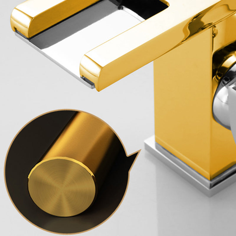 Contemporary Square Vessel Faucet Waterfall Spout with LED Three-Color Light Clearhalo 'Bathroom Remodel & Bathroom Fixtures' 'Bathroom Sink Faucets' 'Bathroom Sinks & Faucet Components' 'bathroom_sink_faucets' 'Home Improvement' 'home_improvement' 'home_improvement_bathroom_sink_faucets' 7260076