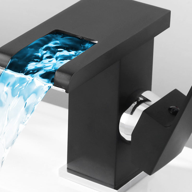 Contemporary Square Vessel Faucet Waterfall Spout with LED Three-Color Light Clearhalo 'Bathroom Remodel & Bathroom Fixtures' 'Bathroom Sink Faucets' 'Bathroom Sinks & Faucet Components' 'bathroom_sink_faucets' 'Home Improvement' 'home_improvement' 'home_improvement_bathroom_sink_faucets' 7260080