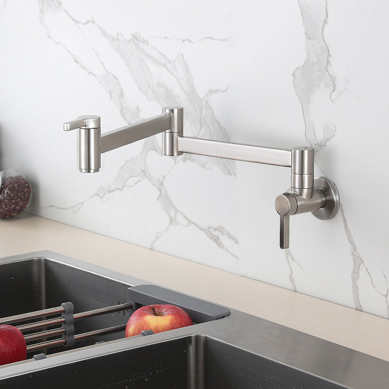 Modern Double Handle Wall Mounted Pot Filler Low Profile Filler Nickel Clearhalo 'Home Improvement' 'home_improvement' 'home_improvement_kitchen_faucets' 'Kitchen Faucets' 'Kitchen Remodel & Kitchen Fixtures' 'Kitchen Sinks & Faucet Components' 'kitchen_faucets' 7260102