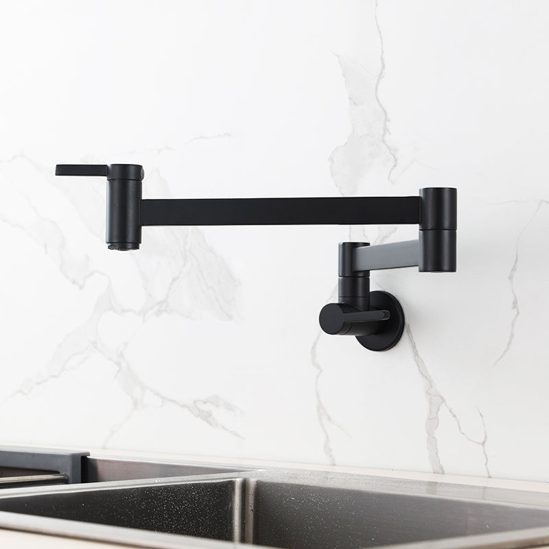 Modern Double Handle Wall Mounted Pot Filler Low Profile Filler Clearhalo 'Home Improvement' 'home_improvement' 'home_improvement_kitchen_faucets' 'Kitchen Faucets' 'Kitchen Remodel & Kitchen Fixtures' 'Kitchen Sinks & Faucet Components' 'kitchen_faucets' 7260105