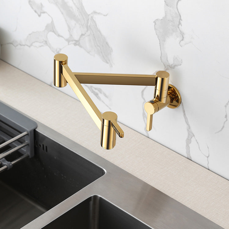 Modern Double Handle Wall Mounted Pot Filler Low Profile Filler Clearhalo 'Home Improvement' 'home_improvement' 'home_improvement_kitchen_faucets' 'Kitchen Faucets' 'Kitchen Remodel & Kitchen Fixtures' 'Kitchen Sinks & Faucet Components' 'kitchen_faucets' 7260108