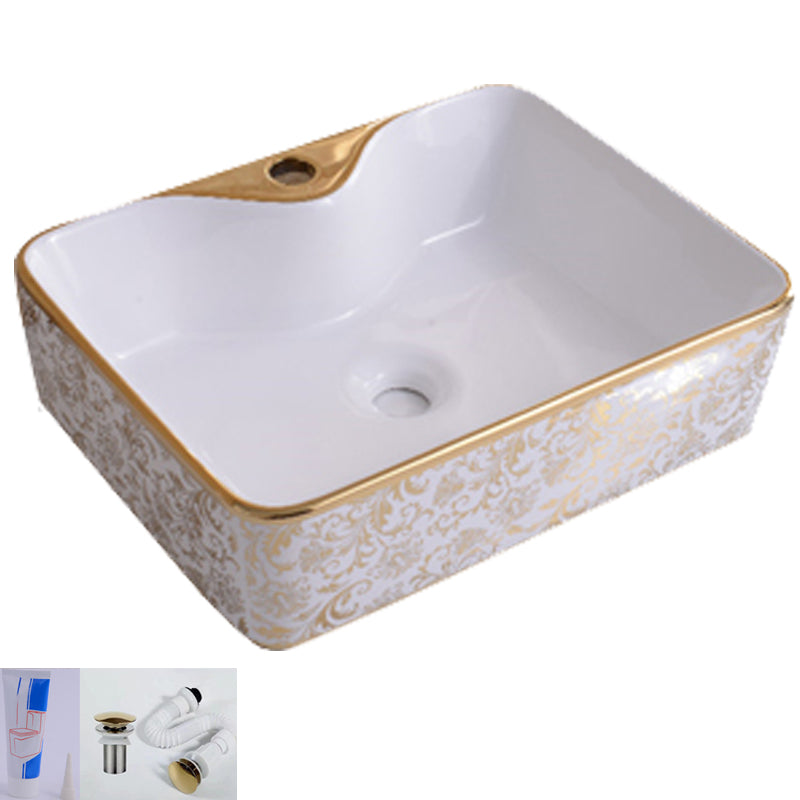 Traditional Vessel Bathroom Sink Oval Porcelain with Overflow Vessel 16"L x 12"W x 5"H White Gold Sink Clearhalo 'Bathroom Remodel & Bathroom Fixtures' 'Bathroom Sinks & Faucet Components' 'Bathroom Sinks' 'bathroom_sink' 'Home Improvement' 'home_improvement' 'home_improvement_bathroom_sink' 7260153