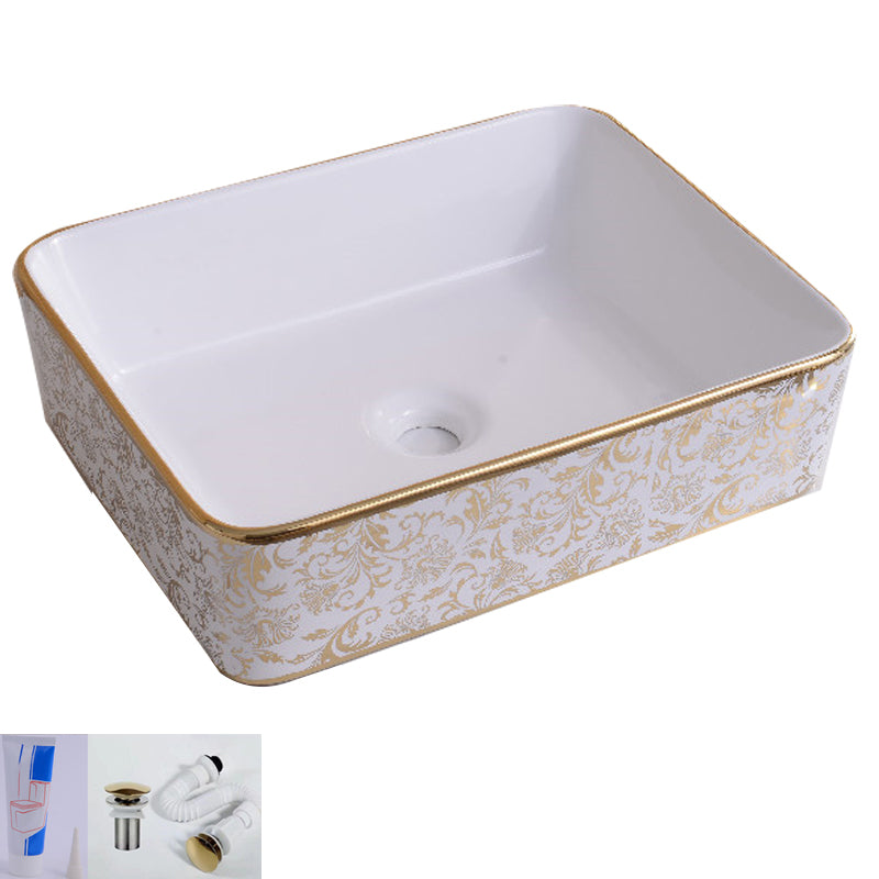 Traditional Vessel Bathroom Sink Oval Porcelain with Overflow Vessel 19"L x 15"W x 5"H Gold-White Sink Clearhalo 'Bathroom Remodel & Bathroom Fixtures' 'Bathroom Sinks & Faucet Components' 'Bathroom Sinks' 'bathroom_sink' 'Home Improvement' 'home_improvement' 'home_improvement_bathroom_sink' 7260158