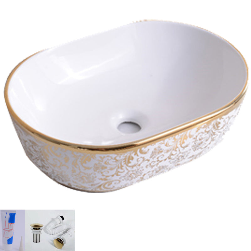 Traditional Vessel Bathroom Sink Oval Porcelain with Overflow Vessel 19"L x 13"W x 6"H Champagne Gold Sink Clearhalo 'Bathroom Remodel & Bathroom Fixtures' 'Bathroom Sinks & Faucet Components' 'Bathroom Sinks' 'bathroom_sink' 'Home Improvement' 'home_improvement' 'home_improvement_bathroom_sink' 7260162