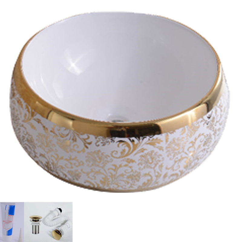 Traditional Vessel Bathroom Sink Oval Porcelain with Overflow Vessel 15.7"L x 15.7"W x 5.9"H Rose Gold Sink Clearhalo 'Bathroom Remodel & Bathroom Fixtures' 'Bathroom Sinks & Faucet Components' 'Bathroom Sinks' 'bathroom_sink' 'Home Improvement' 'home_improvement' 'home_improvement_bathroom_sink' 7260172