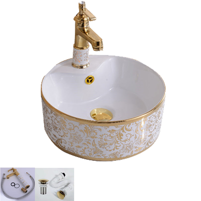 Traditional Vessel Bathroom Sink Oval Porcelain with Overflow Vessel 14.2"L x 14.2"W x 5.5"H White Sink with Faucet Clearhalo 'Bathroom Remodel & Bathroom Fixtures' 'Bathroom Sinks & Faucet Components' 'Bathroom Sinks' 'bathroom_sink' 'Home Improvement' 'home_improvement' 'home_improvement_bathroom_sink' 7260176