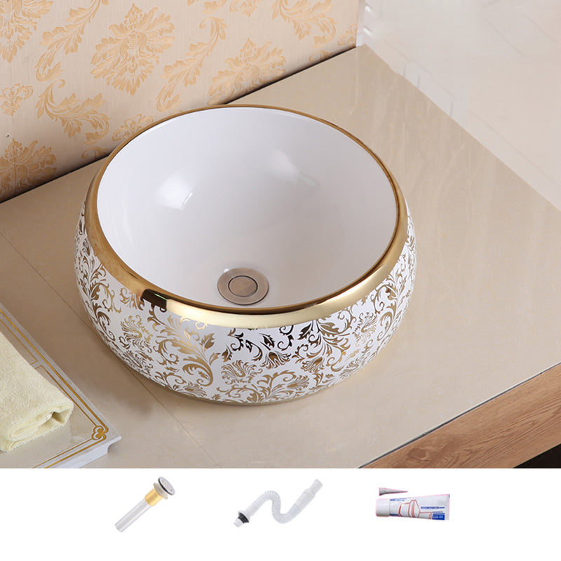 Traditional Vessel Sink Oval Porcelain with Pop-Up Drain Vessel Lavatory Sink 15.7"L x 15.7"W x 5.9"H Champagne Gold Sink Clearhalo 'Bathroom Remodel & Bathroom Fixtures' 'Bathroom Sinks & Faucet Components' 'Bathroom Sinks' 'bathroom_sink' 'Home Improvement' 'home_improvement' 'home_improvement_bathroom_sink' 7260194