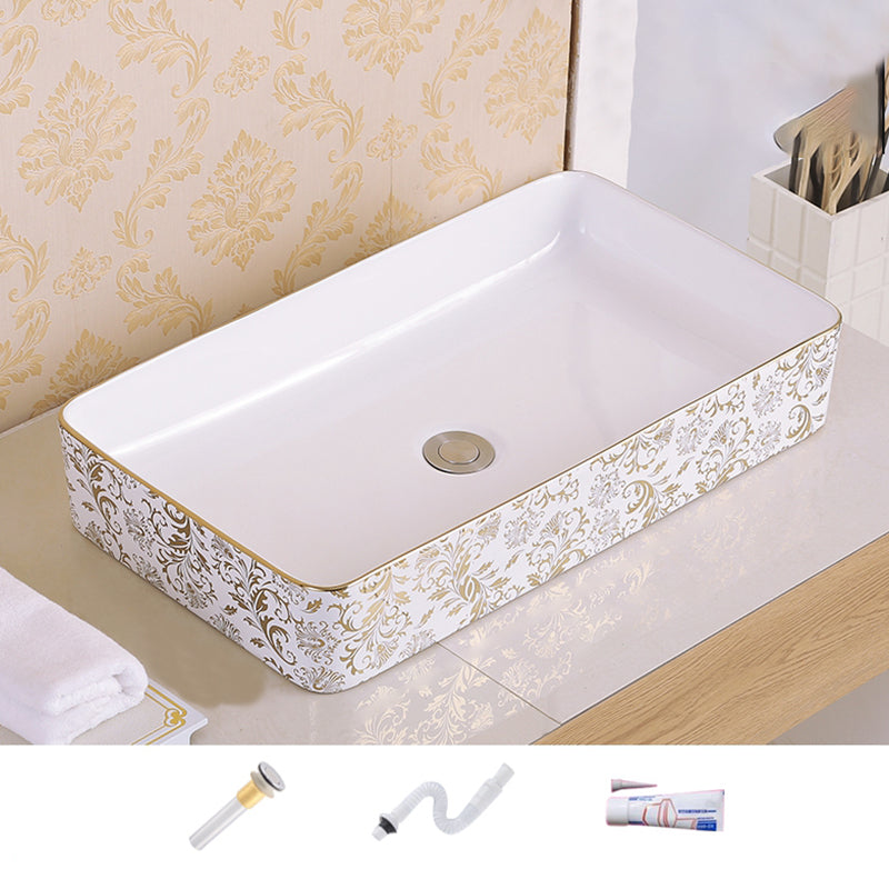Traditional Vessel Sink Oval Porcelain with Pop-Up Drain Vessel Lavatory Sink 24"L x 14"W x 4"H Gold-White Sink Clearhalo 'Bathroom Remodel & Bathroom Fixtures' 'Bathroom Sinks & Faucet Components' 'Bathroom Sinks' 'bathroom_sink' 'Home Improvement' 'home_improvement' 'home_improvement_bathroom_sink' 7260205