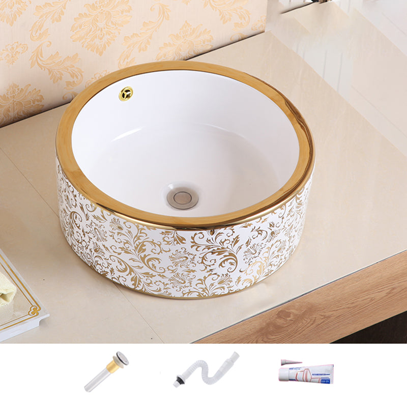 Traditional Vessel Sink Oval Porcelain with Pop-Up Drain Vessel Lavatory Sink 17"L x 17"W x 6"H Rose Gold Sink Clearhalo 'Bathroom Remodel & Bathroom Fixtures' 'Bathroom Sinks & Faucet Components' 'Bathroom Sinks' 'bathroom_sink' 'Home Improvement' 'home_improvement' 'home_improvement_bathroom_sink' 7260217