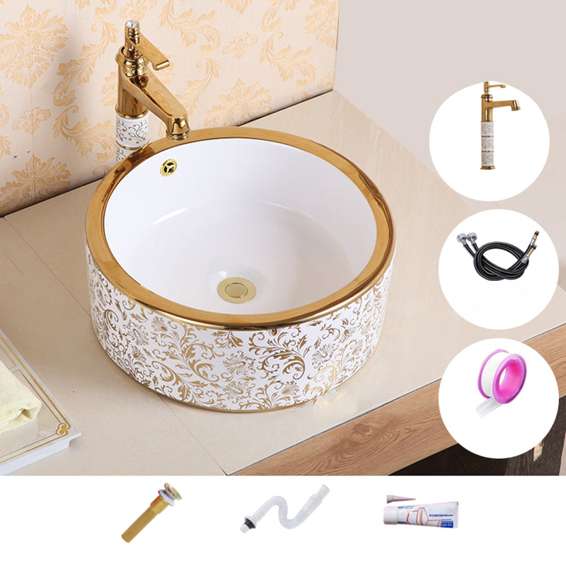 Traditional Vessel Sink Oval Porcelain with Pop-Up Drain Vessel Lavatory Sink 17"L x 17"W x 6"H Rose Gold Sink with Faucet Clearhalo 'Bathroom Remodel & Bathroom Fixtures' 'Bathroom Sinks & Faucet Components' 'Bathroom Sinks' 'bathroom_sink' 'Home Improvement' 'home_improvement' 'home_improvement_bathroom_sink' 7260219