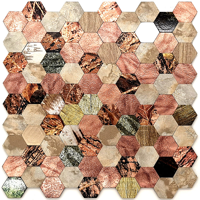Water Resistant Peel & Stick Tile Hexagonal Mosaic Tile for Backsplash Wall Brown Clearhalo 'Flooring 'Home Improvement' 'home_improvement' 'home_improvement_peel_stick_blacksplash' 'Peel & Stick Backsplash Tile' 'peel_stick_blacksplash' 'Walls & Ceilings' Walls and Ceiling' 7260658