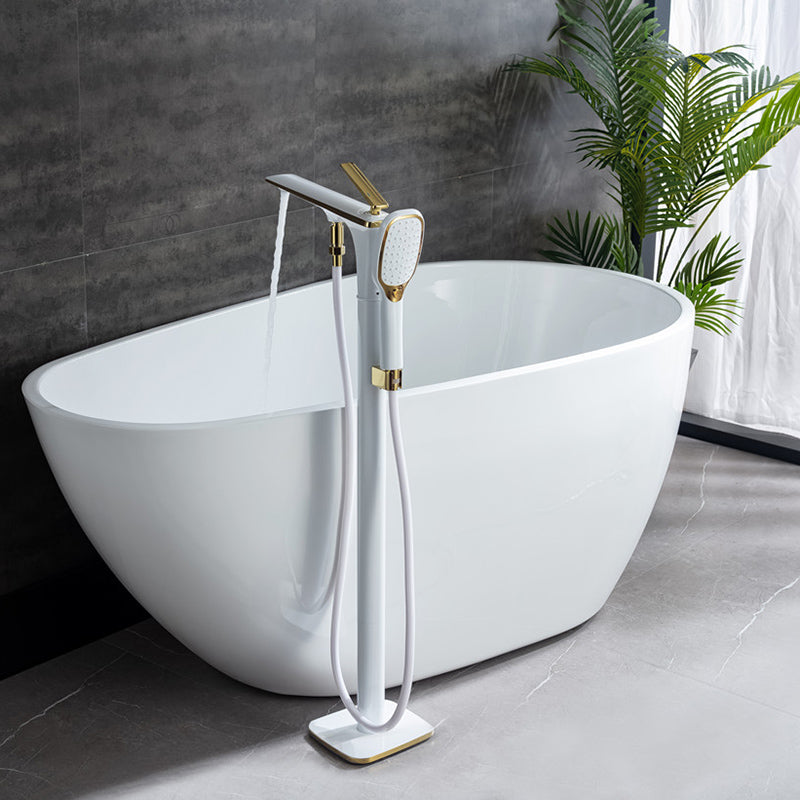 Modern Free Standing Tub Filler Faucet Copper with Hand Shower Freestanding Faucet White-Gold Gooseneck Lever Handles Clearhalo 'Bathroom Remodel & Bathroom Fixtures' 'Bathtub Faucets' 'bathtub_faucets' 'Home Improvement' 'home_improvement' 'home_improvement_bathtub_faucets' 7260780