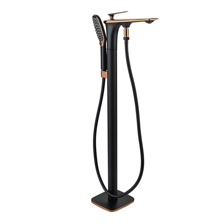 Modern Free Standing Tub Filler Faucet Copper with Hand Shower Freestanding Faucet Clearhalo 'Bathroom Remodel & Bathroom Fixtures' 'Bathtub Faucets' 'bathtub_faucets' 'Home Improvement' 'home_improvement' 'home_improvement_bathtub_faucets' 7260787